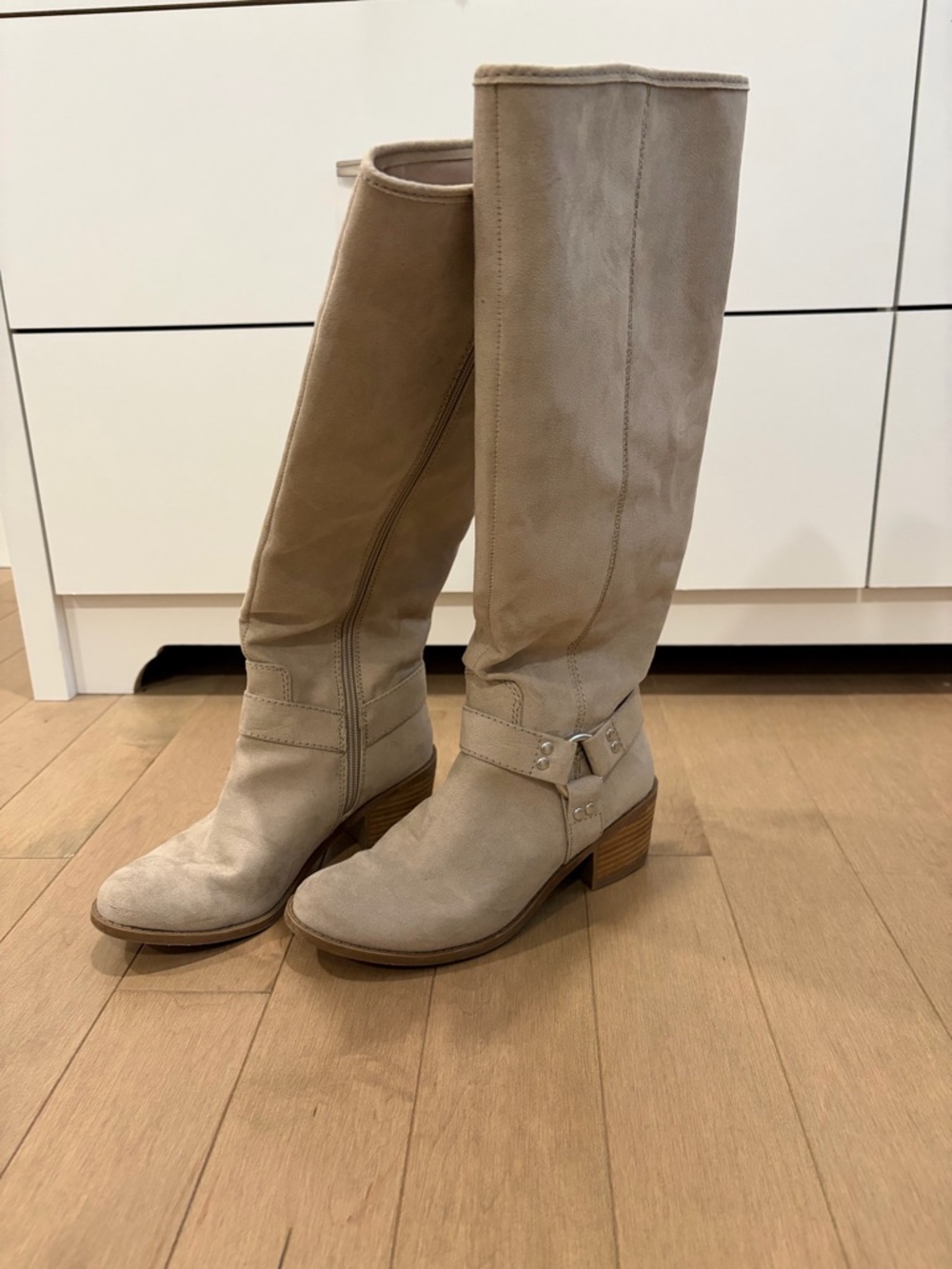 Women’s Tall Leather Harness Boots - Beige